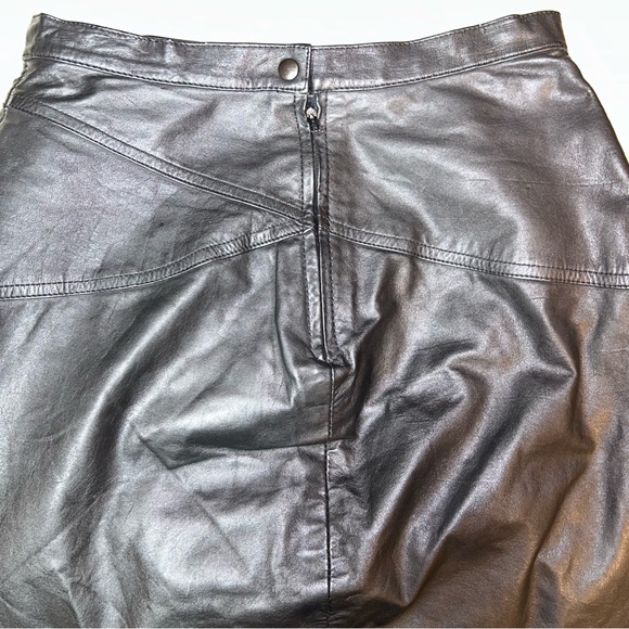 Vintage Laurice Black Leather Midi Side Slit Lined Skirt - Picture 8 of 10
